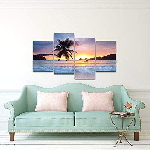 Pyradecor-Sunrise-Beach-Theme-Canvas-Prints-Wall-Art-Ocean-Sea-Pictures-Paintings-for-Living-Room-Bedroom-Home-Office-Decorations-Modern-4-Piece-Stretched-and-Framed-Seascape-Giclee-Artwork Pyradecor Sunrise Beach Theme Canvas Prints Wall Art Ocean Sea Pictures Paintings for Living Room Bedroom Home Office…