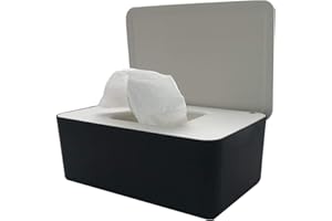 OVYUZHEN Wipes Dispenser Holder,Tissue Storage Box Case Wet Baby Wipes Case Baby Wipe Holder with Lid for Home Office Desk, Dorm, Kitchen, Washroom, Vanity (White+Black)