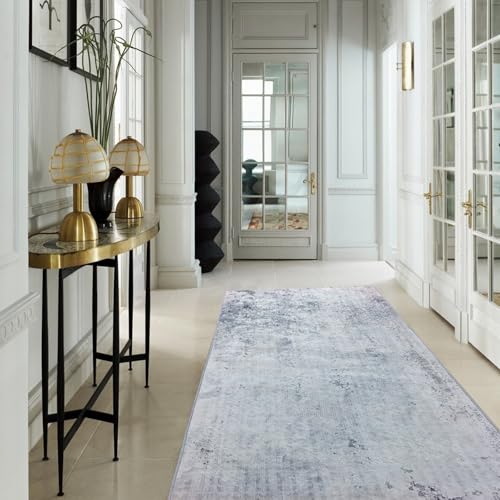 Leesentec Runner rugs Area rugs Non-Slip Runner for Entryway Bedroom Living Room Hallways Long Kitchen Runner Rug Washable Rubber Back Carpet Rug Floor Mat (Light Grey/Brown, 80 x 300 cm)