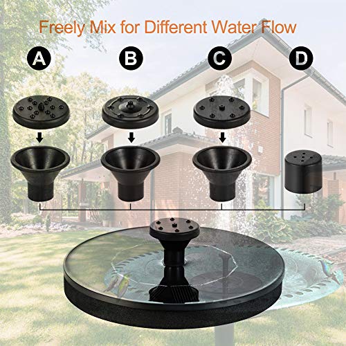 Bcamelys Solar Fountain, Upgraded 1W Solar Water Fountain Pump with 4 Spray Patterns, Floating Solar Powered Birdbath Fountain for Pool, Pond, Bird Bath, Garden, Outdoor