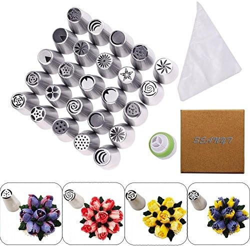 46pcs Russian Piping Tips, SEANUT Stainless Steel Lcing Piping Nozzles Disposable Pastry Bags with Tri-color Coupler, DIY Cake Decorating and Pastry Decoration