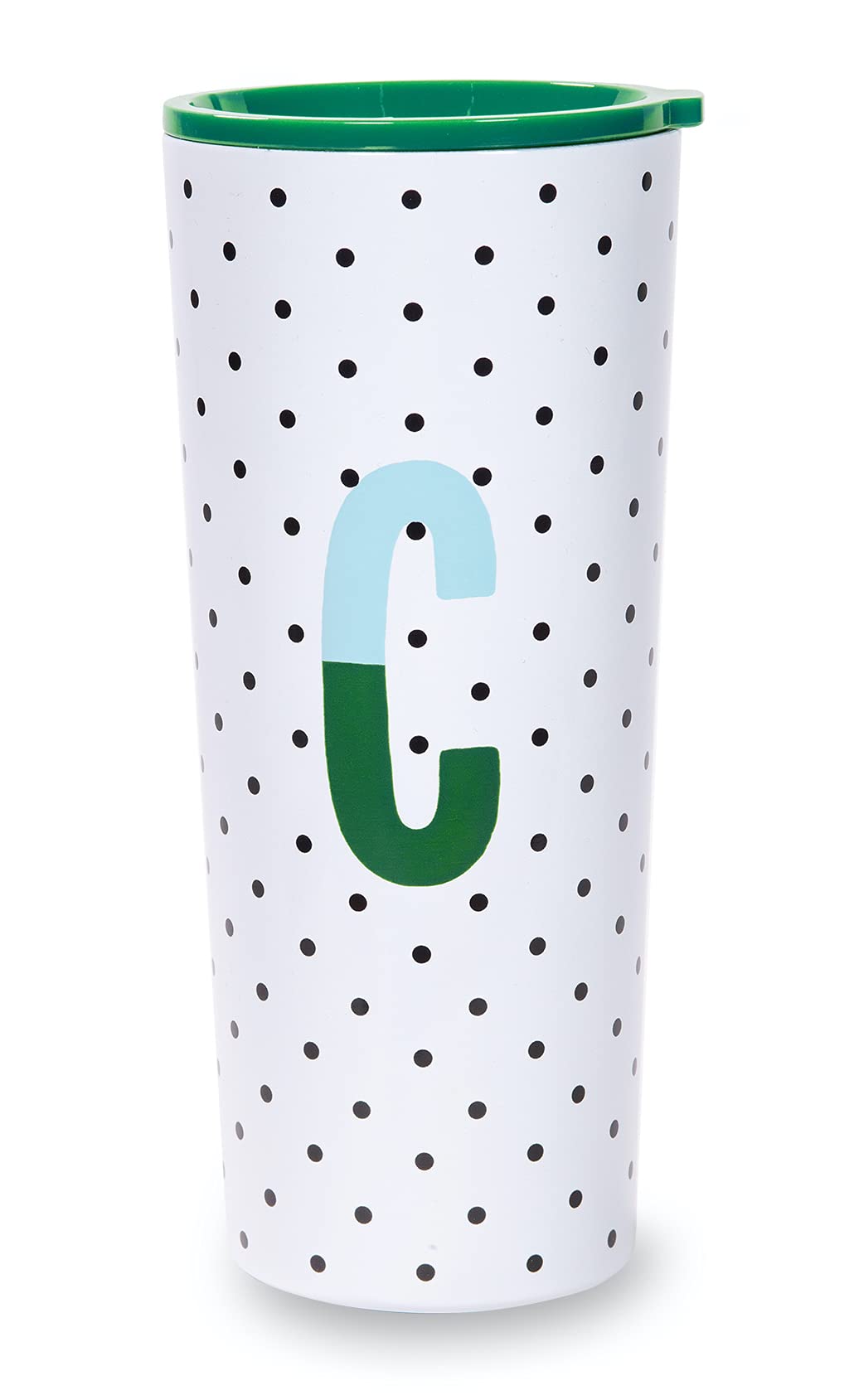 Kate Spade New York Insulated Stainless Steel Initial Tumbler, 24 Ounce Double Wall Travel Cup with Lid, C (Green)