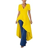 Lrady Womens V Neck Short Sleeve High Low Cocktail Party Dresses Peplum Tunic Tops Shirt Dress