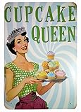 ERLOOD Cupcake Queen Home Decor Metal Tin Sign Wall Decorative Sign 8 x 12