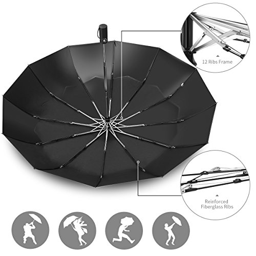 image for 12 Ribs Travel Umbrella Windproof-Compact Umbrella Foldable with Auto 