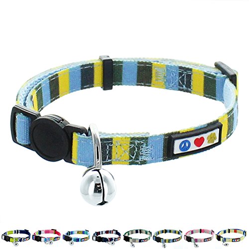 Pawtitas Pet Multicolor Cat Collar Safety Buckle Removable Bell Cat Collar Kitten Collar Blue/Yellow / Green Cat Collar