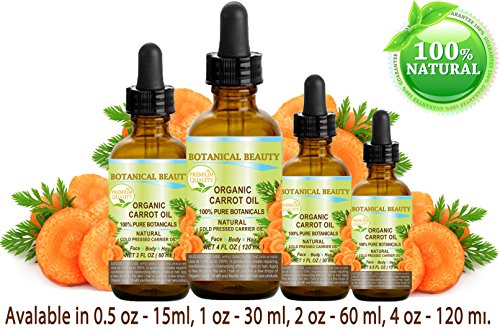 ORGANIC CARROT OIL 100% Natural / Pure Botanicals / Cold Pressed Carrier Oil 1 Fl. oz. -30 ml. For Face, Body, Hair and Nail Care. by Botanical Beauty