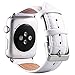 Valkit Compatible Apple Watch Bands 42mm 44mm Genuine Leather Strap Smart Watch Band Bracelet Replacement Wristband with Stainless Steel Adapter Clasp Replacement for Apple iWatch 4 3 2 1, 42MM -White