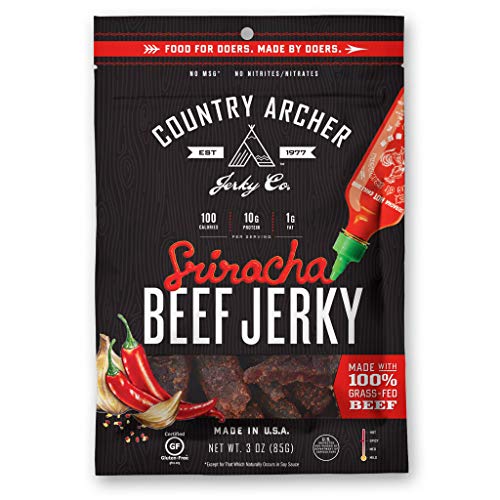 Sriracha Beef Jerky by Country Archer | 100% Grass-Fed, Gluten Free | 3 Ounce