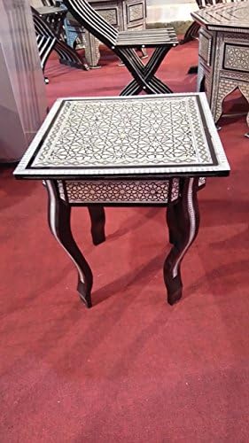 Handcrafted Egyptian Moroccan Mother of Pearl Inlay Wood Coffee Square Table