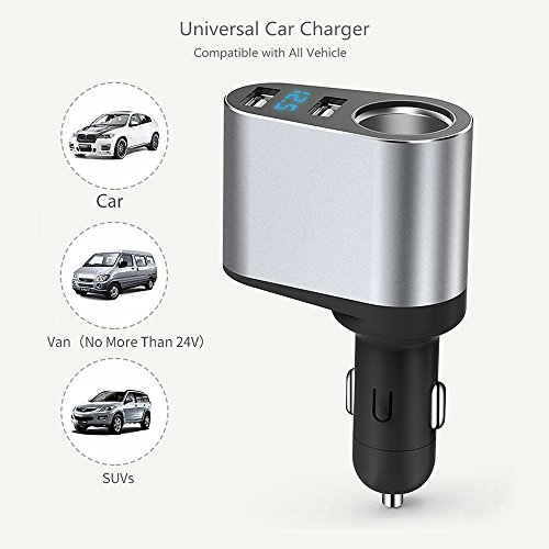 Car Charger Adapter, 60W Cigarette Lighter Socket Splitter, Dual USB Quick Charge 3.0 and 2.4A USB, Voltage Display for iPhone,iPad,Smart Phone,Andriod,Samsung,Dash Cam,GPS (12V-24V) - Thumbnail 7