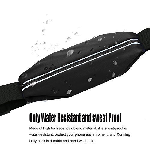 Waist Packs iBarbe Running Waist Pack Waterproof Fanny Pack Running Belt Two Security Pockets Exercise Band Fitness Pouch Universal Sports Waistband for Passport/card/wallet/cash/Phone(Black 1 Pack)