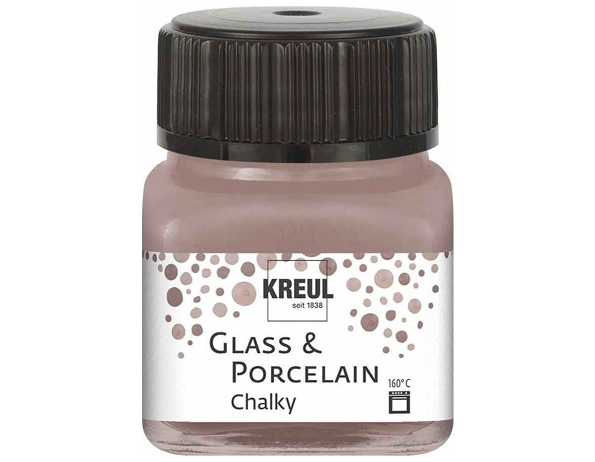 Kreul 16642 Glass & Porcelain Chalky Mild Mocha, 20 ml Glass, Gentle, Matte Glass and Porcelain Paint, Water-based, Quick-Drying, Opaque
