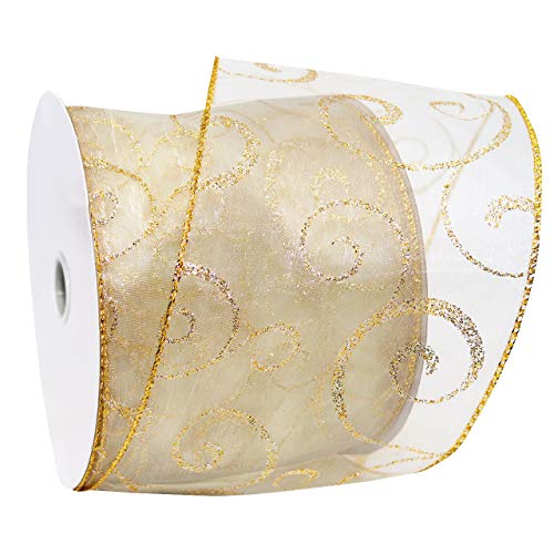 Morex Ribbon Wired Swirl Sheer Glitter Ribbons, Holiday Ribbon for Crafts and C…