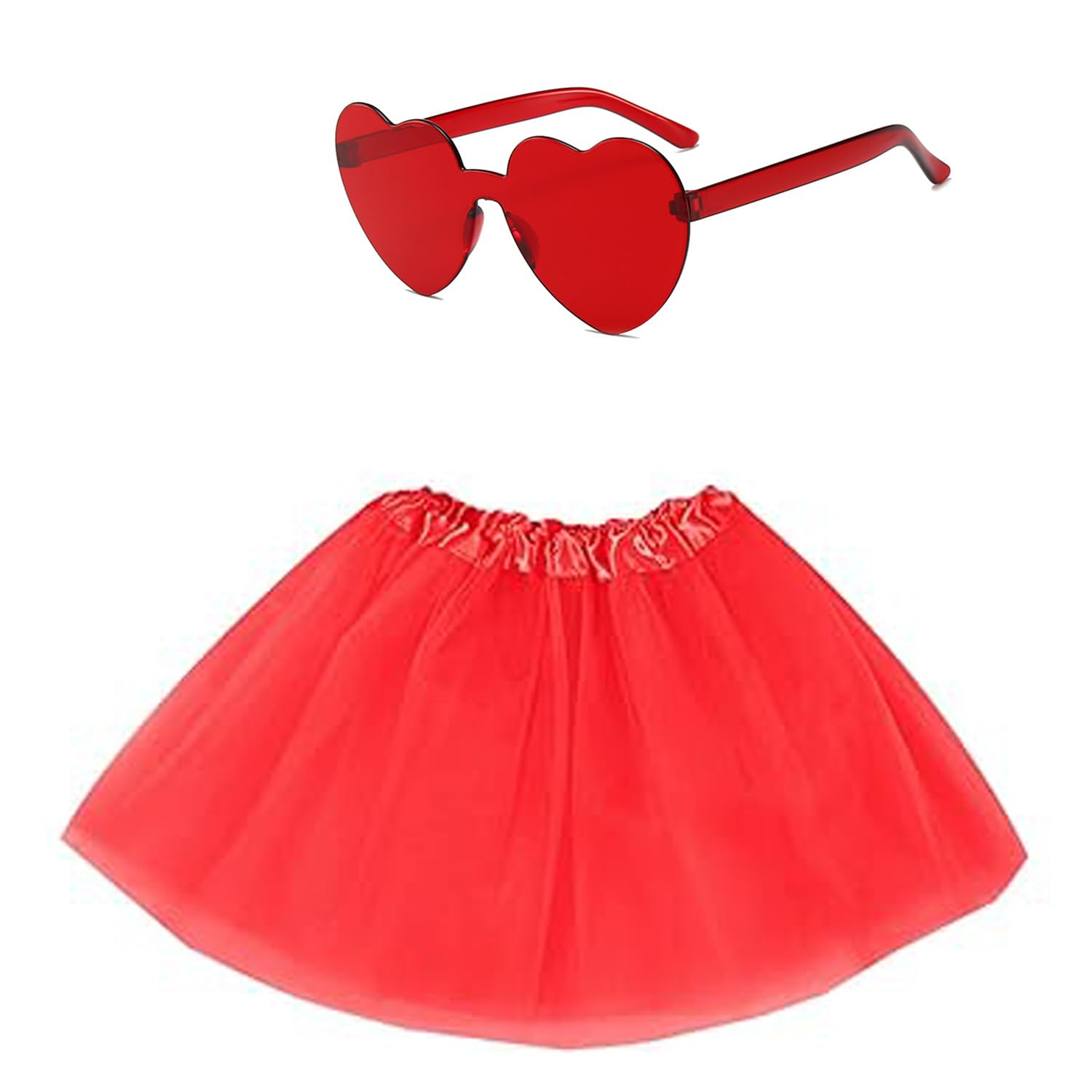 MEISH 2 Pieces 80s Adult Tutu Skirt and Sunglasses Set Coloured Tutu Skirts Retro Outfit for Halloween Women Girls Fancy Dress Costume (Red)
