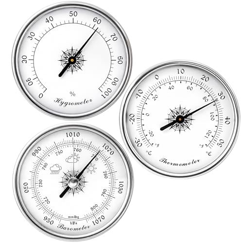 Analog Weather Station Barometer 3-in-1 Set, Silver Dial Type Traditional Barometers Hygrometer
