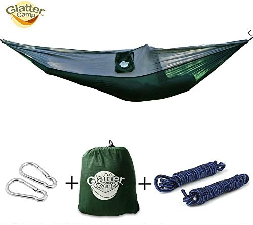 Tree Hammock With For Traveling, Hiking and Backpacking – Single Person Nylon Premium Lightweight – Great For The Ultimate Adventure With FREE Tree Ropes! - Dark Green