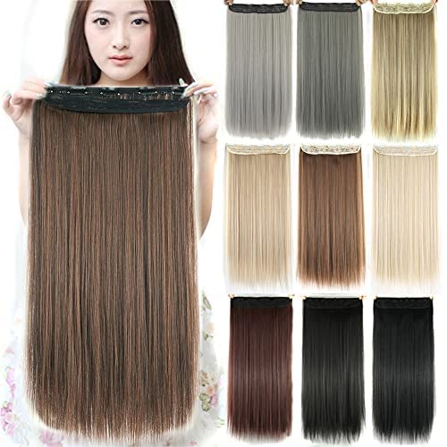 IMISSU Long Natural Thick Hair Straight Clip in on Synthetic Hair Extensions Hairpieces for Women (24 Inch,Light Mixed Brown)