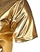 JOGAL Men's 70s Disco Shiny Metallic Gold Silver Short Sleeve Button Down Shirts Large Gold