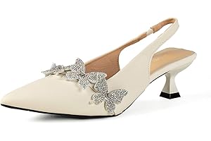 ZEUHZIH Women's Rhinestone Butterfly Slingback Kitten Heels – Pointed Toe Dress Shoes for Wedding Guest, Cocktail Party, Prom, Evening or Formal Events – Elegant Slip-On Low Heels for Women