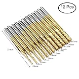 12 pcs Titanium Nose End Mill, AFUNTA 0.8-3.17 mm Engraving Bits CNC Rotary Burrs Set Tool Coat Carbide End Mill PCB Mould Plastic Fiber Carbon Hardwood, 1/8'' Shank