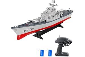 GoolRC Remote Control Warship RC Military Battleship, 1:390 Scale Remote Control Boat for Lakes and Rivers, 2.4GHz RC Armed Cruiser Boat Model with Low Battery Alarm and 2 Batteries for Adults