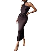 SOLY HUX Women's Sleeveless Bodycon Dress One Shoulder Backless Ruched Cocktail Party Evening Long Dresses