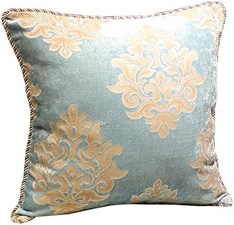 MochoHome Decorative Classical Chenille Square Euro Floral Throw Pillow Cover Case Pillowcase Flower Cushion Sham - 24" x 24", Pale Turquoise