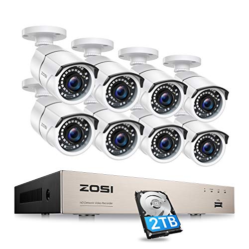 ZOSI 8CH 1080P PoE Home Security Camera System Outdoor with 2TB Hard Drvie,H.265+ 8-Channel 5MP NVR Recorder,8pcs 2MP…