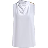 winkbay Women's Summer Mock Neck Draped Blouse Elegant Sleeveless Business Work Tops