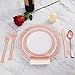 150pcs Rose Gold Plastic Plates, Rose Gold Silverware, Party Plates with Lace Design, Wedding Plastic Plates, Plastic Flatware, Heavy Weight, Durable Dinnerware, Supernal