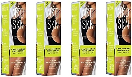 NKD SKN Self Tan 1 Day Bronzing Tinted Lotion, Matte Medium, 3.38 Oz (Pack of 4) + FREE Schick Slim Twin ST for Sensitive Skin