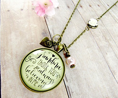 24" Grandmother Necklace Grandma Thank You For Always Believing in Me Heart Charm Vintage Pendant Rose Connector Chain Gift Card - Thumbnail 5