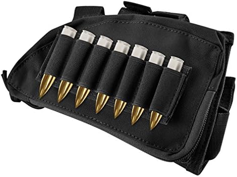 Tactical Rifle Shotgun Buttstock Ammunition Carrier Cheek Rest Rifle Stock Ammo Shell Holder Nylon Magazine Molle Pouch (Black)