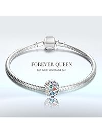 FQ0001 - Abalorio de plata de ley 925, diseño de arco iris con piedras de circonita cúbica y peces, ideal para pulseras y collares