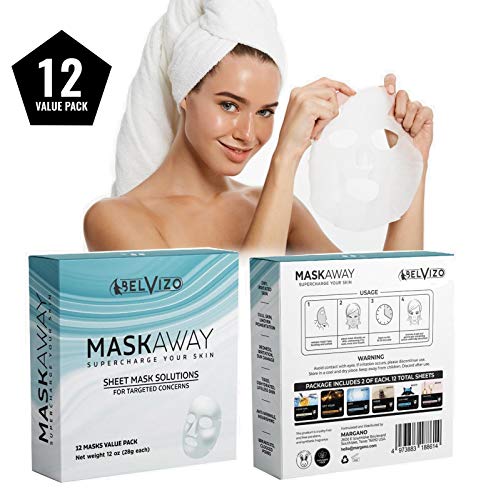 Belvizo Face Sheet Masks. Immediate Hydration, Anti-Aging & Firming with Collagen, Hyaluronic Acid, Peptides, Vitamins| Moisturize, Clear, Firm, Brighten, Balance, Recover. 12 Value Pack
