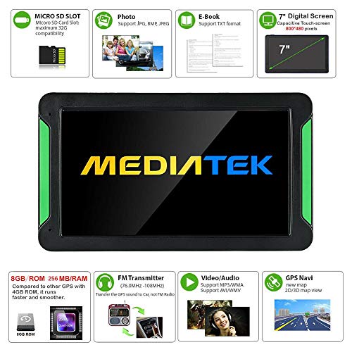 Lesgos Car GPS, 7 Inch 8GB 40 Languages HD Resistor Waterproof Navigation System Vehicle GPS Units & Equipment for Cars Lifetime Map Updates Touch Screen Real Voice Direction Vehicle GPS Navigator - Thumbnail 3