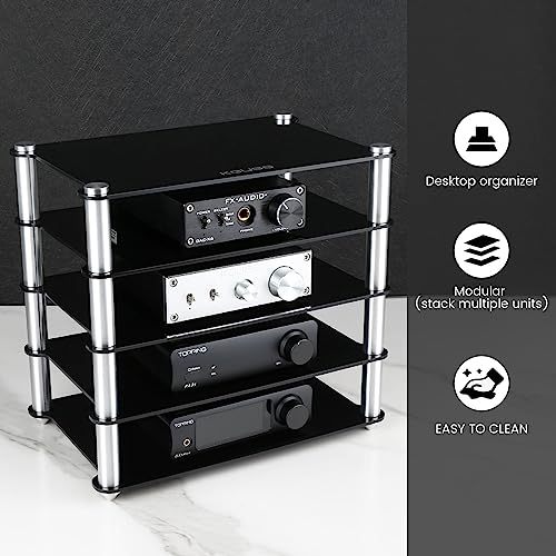 KGUSS Mini Audio Component Rack Black Acrylic 2Layer Rack Aluminium