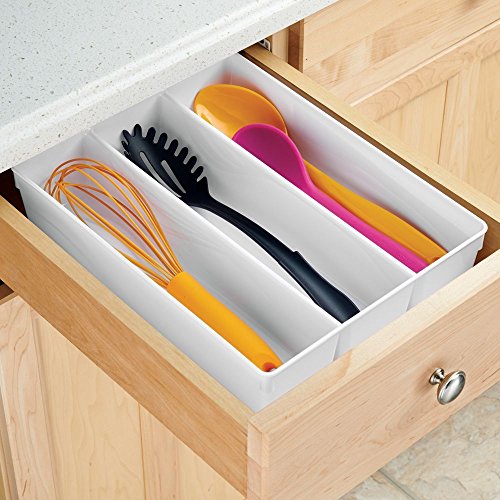 InterDesign Linus Grand Utensil Organizer for Flatware, Spatulas, Gadgets - 13.7" x 10.5" x 3", White