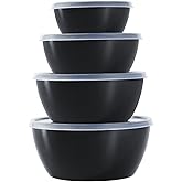4-Piece Classic Plastic Prep Bowls with Lids, Nesting Plastic Small Mixing Bowl Set for Mixing, Baking, Prepping, Cooking and Serving Food, Microwave and Dishwasher Safe (Black)