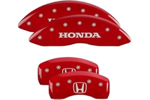 MGP CALIPER COVERS MGP Brake Caliper Covers Compatible with 2009-2025 Honda Pilot, 2017-2025 Honda Ridgeline - Powder-Coated Finish, 4PCS Front and Rear (Red - Honda/H Engraving)