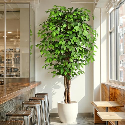 Keeplush Artificial Ficus Plants 210 cm High with Natural Wood Trunk, Artificial Tree with 1760 Leaves, Artificial Indoor for Living Room, Bedroom Decoration