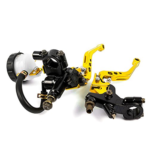 Universal 7/8" 22mm Motorcycle Clutch Brake Master Cylinder Reservoir Levers Kit Fluid Reservoir Set (Gold)