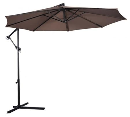 10 Hanging Umbrella Patio Sun Shade Offset Outdoor Market w/Cross Base Tan