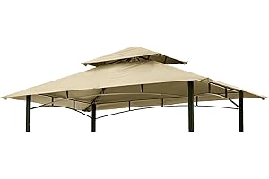 Grill Gazebo Replacement Canopy Roof – Hugline 5x8 Outdoor Grill Shelter Canopy Top Double Tiered BBQ Tent Cover Fit for Model L-GG001PST-F (Beige)