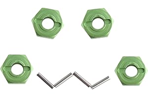 GDOOL 12mm Hex Wheel Hub Mount, Aluminum 7mm Thick with 2x10mm Stub Axle Pins for 1/10 Slash 4x4 & HQ 727 RC Cars Replacement Upgrade Parts (Green)(Set of 4)