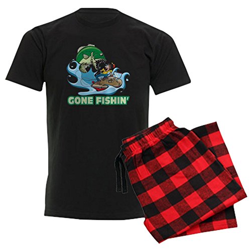 Royal Lion Men's Dark Pajamas Gone Fishin Fishing Fisherman - Red Plaid, Medium