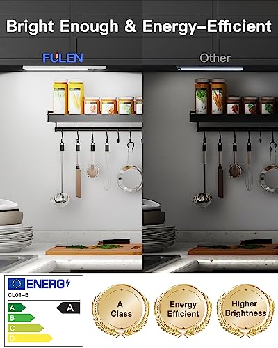 FULEN Under Cabinet Lights,3 Pack Motion Sensor Closet Lights,2500mAh Rechargeable Battery Operated Cabinet Lighting,Stick-On LED Closet Light,Wireless Indoor Lights Bar for Kitchen,Closets,Cabinet