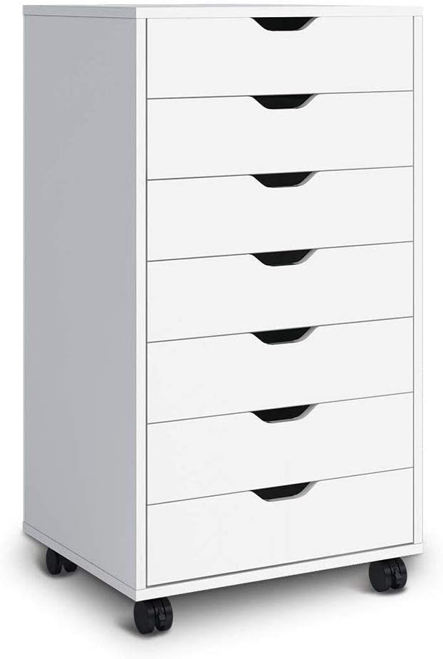 7-Drawer Jumbo Dresser Chest Storage Cabinet with Removable Wheels Perfect for Storing All of Makeup and Cosmetic Particle Wood Board Make The Cabinet More Sturdy Classic Style-White 18.9x15.7x34.6