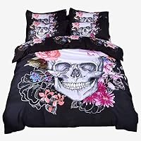 Suncloris,3d Skull,Queen Size,4pc Bedding Sheet Sets,Included:1Duvet Cover,1Fitted Sheet,2 Pillowcase(no Comforter inside) (Queen, Fitted Sheet)